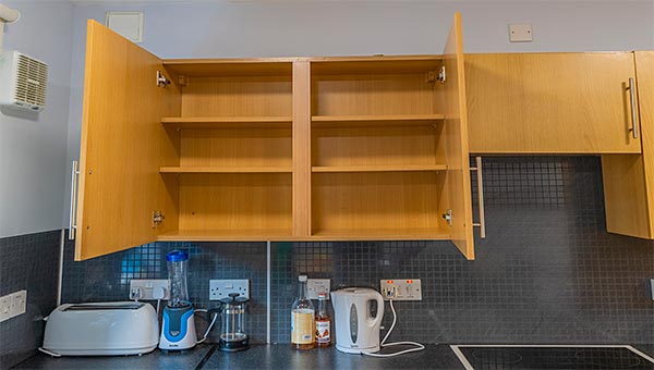 Open kitchen cupboard
